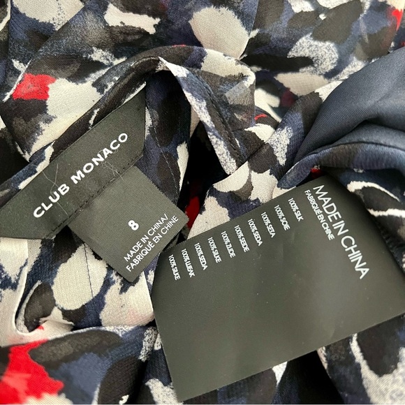 New Club Monaco Delaynee Printed Pintuck Silk Short Mini Dress Sheer Size 8 - Picture 8 of 12